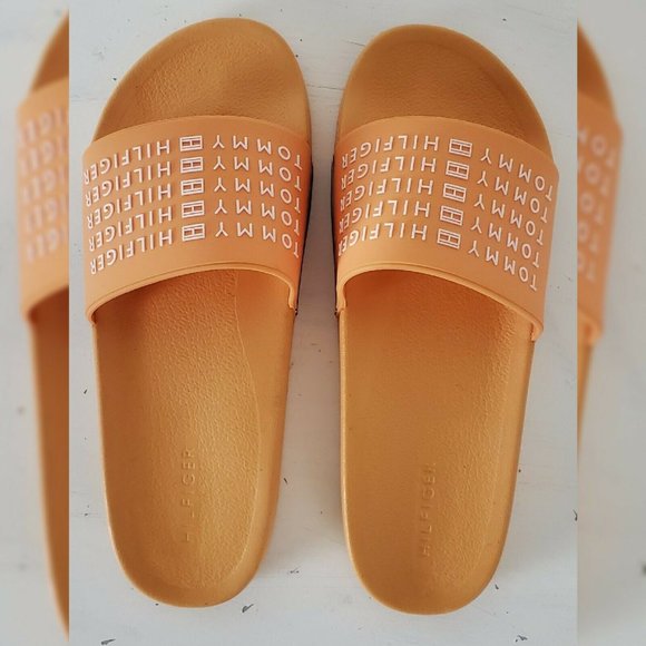 TOMMY HILFIGER ESCO-C SLIDE SANDALS MEN ORANGE HIGH RELIEF LOGO SIZ 11 LIGHTWEIG main image 4